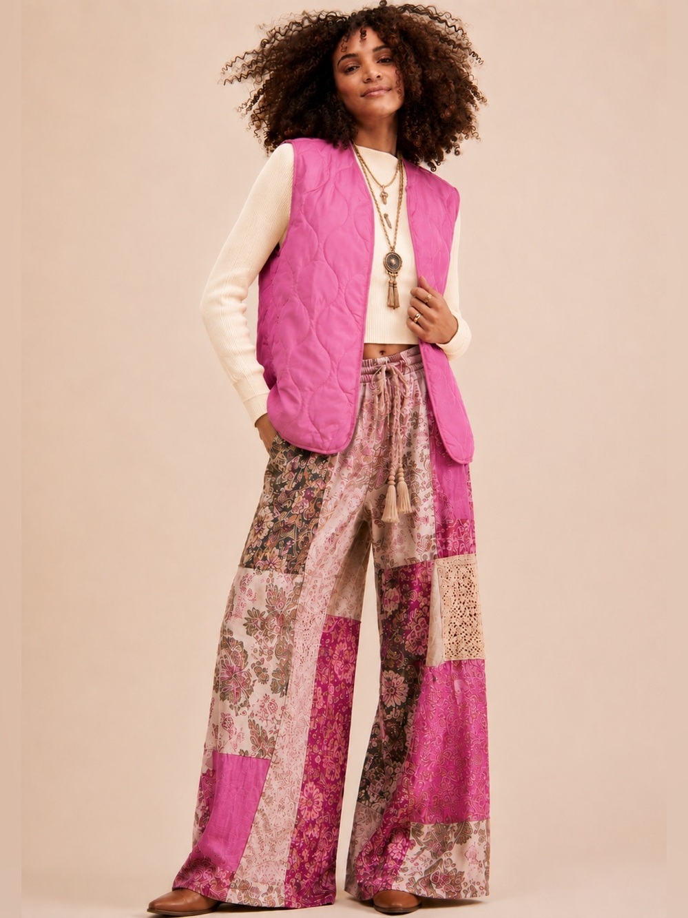 Forever 21 Pink Quilted Vest Boho Layering Pockets XS